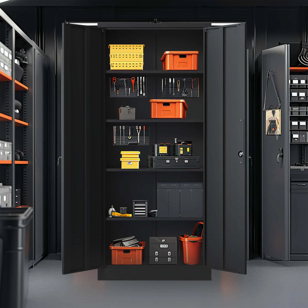 Black Metal Locking Storage Cabinet with 4 Shelves I971499