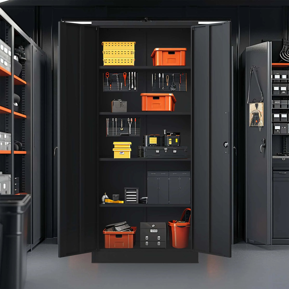 Black Metal Locking Storage Cabinet with 4 Shelves I971499