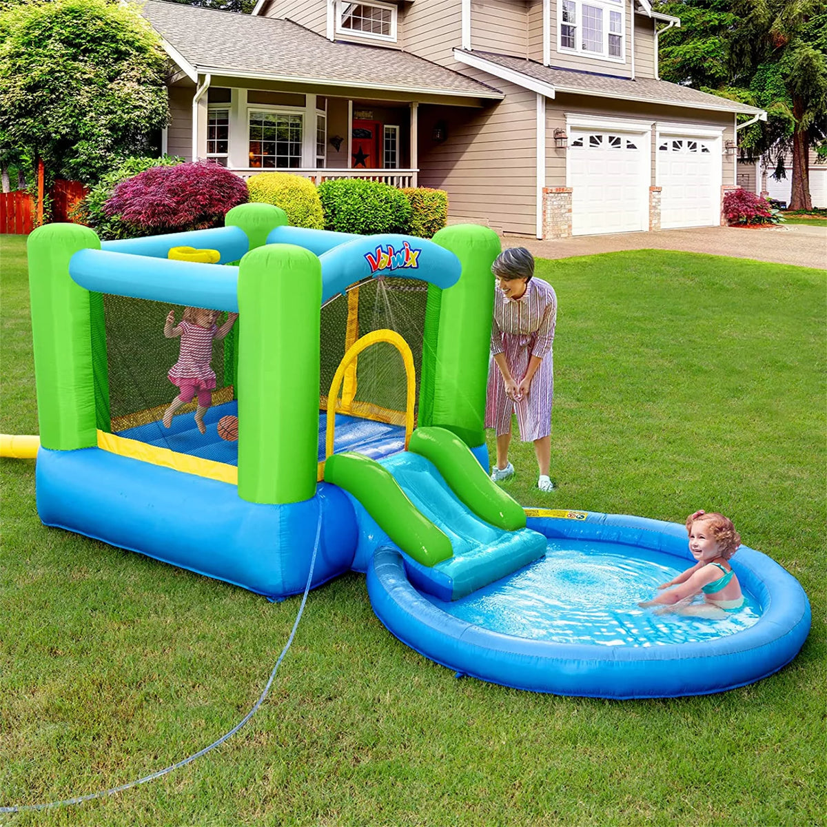 Inflatable Bounce House with Blower, Waterslide & Pool G87293