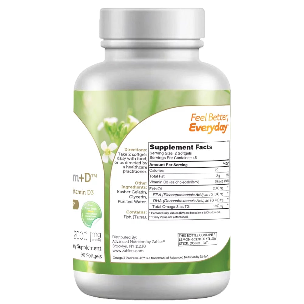 Omega 3 Fish Oil + Vitamin D3 2,000 mg 90 Softgels C4957