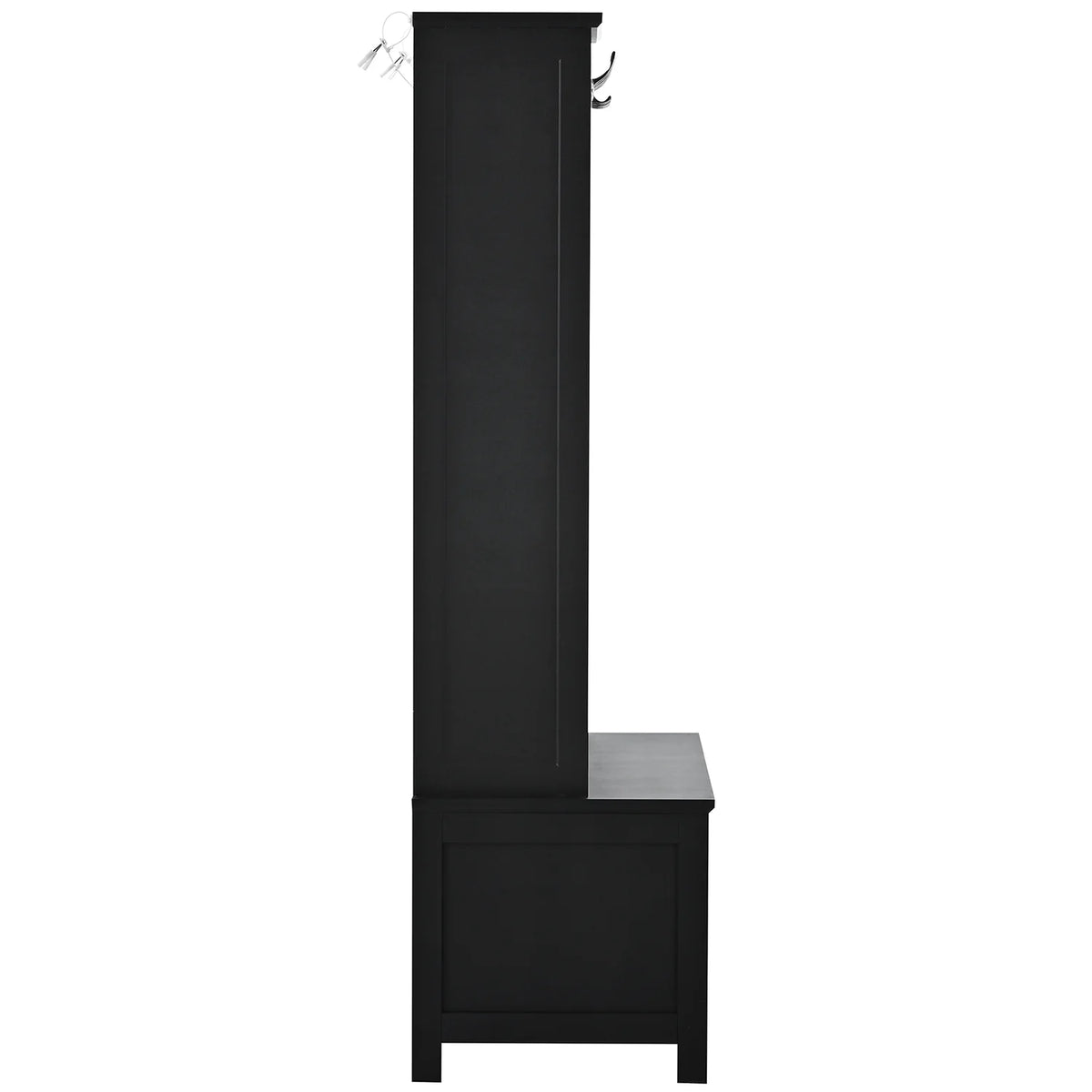 Black Wooden Hall Tree with Bench and Shoe Storage D608