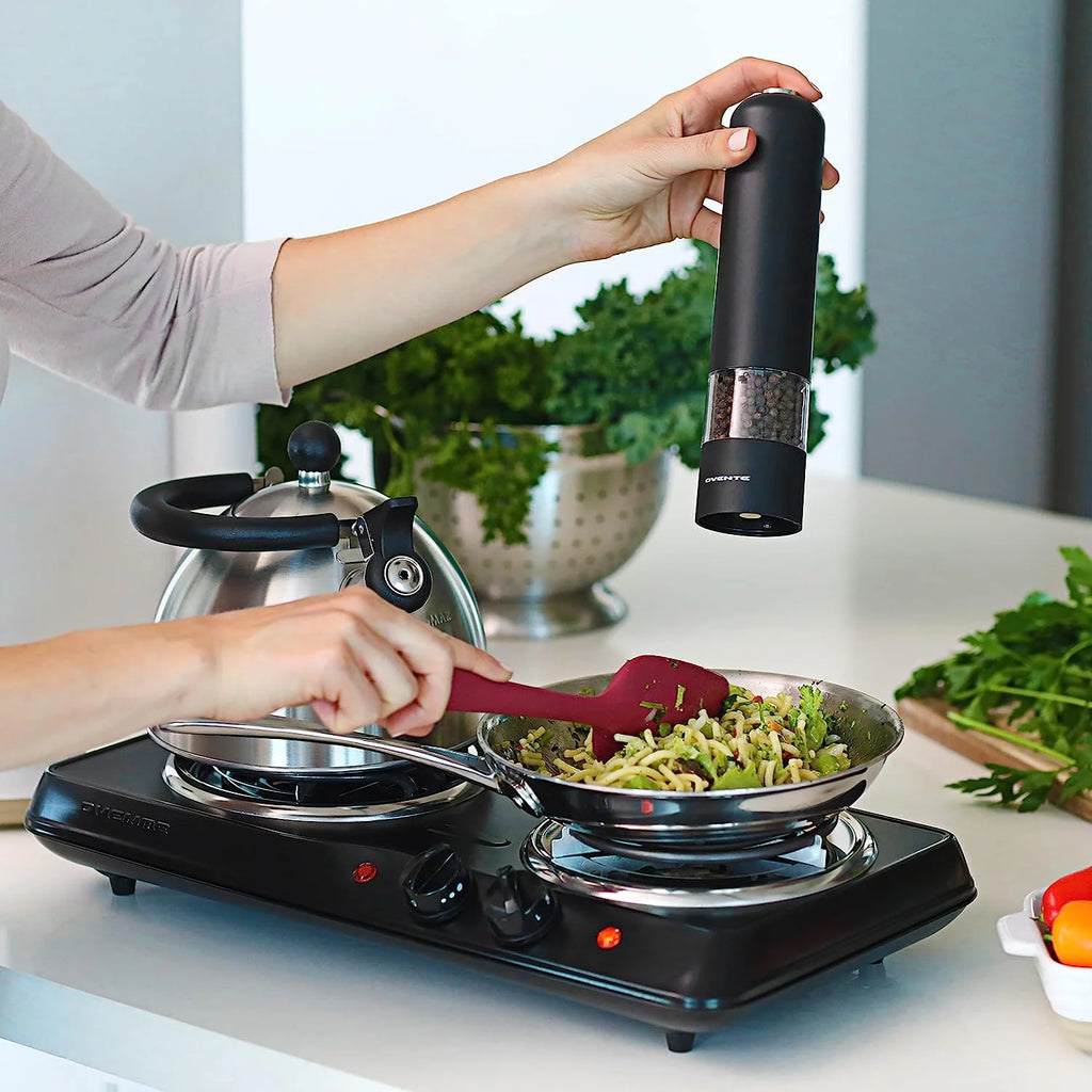 Electric Countertop Double Burner 1700W Stainless Steel Coil Black G323010