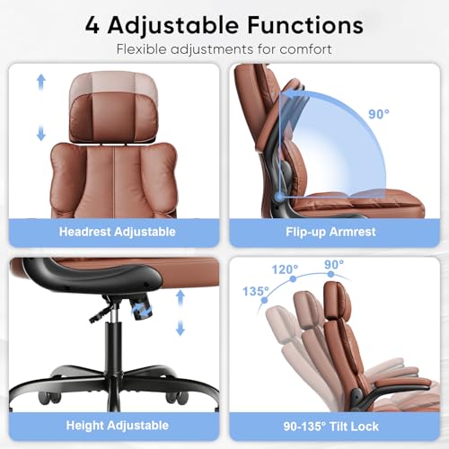 Black Leather Executive Office Chair with Lumbar Support B9252