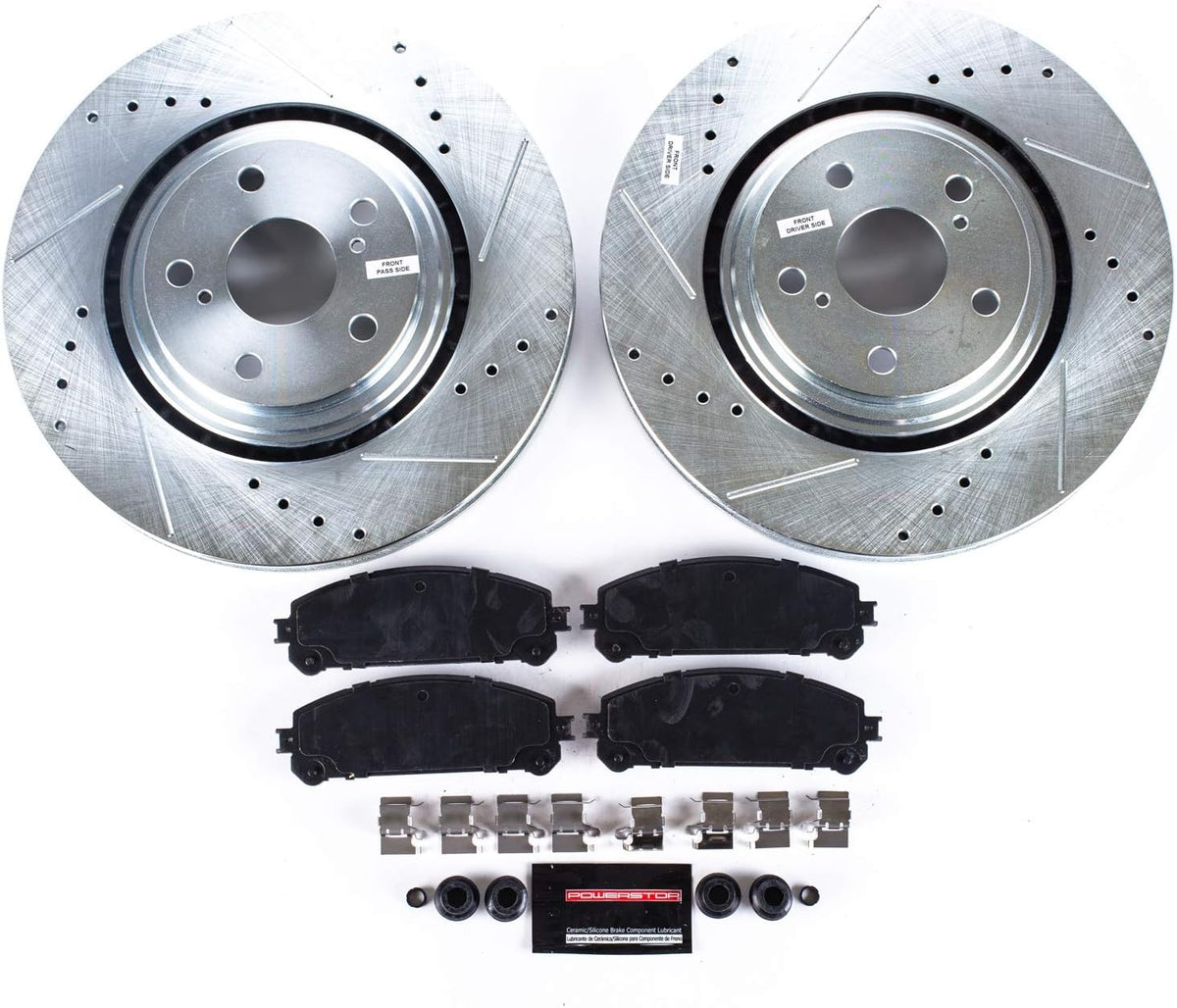 Front Z23 Carbon Fiber Brake Pads with Drilled & Slotted Brake Rotors Kit H525551