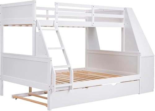 Twin Over Full Wooden Bunk Bed with Desk and Trundle G903253