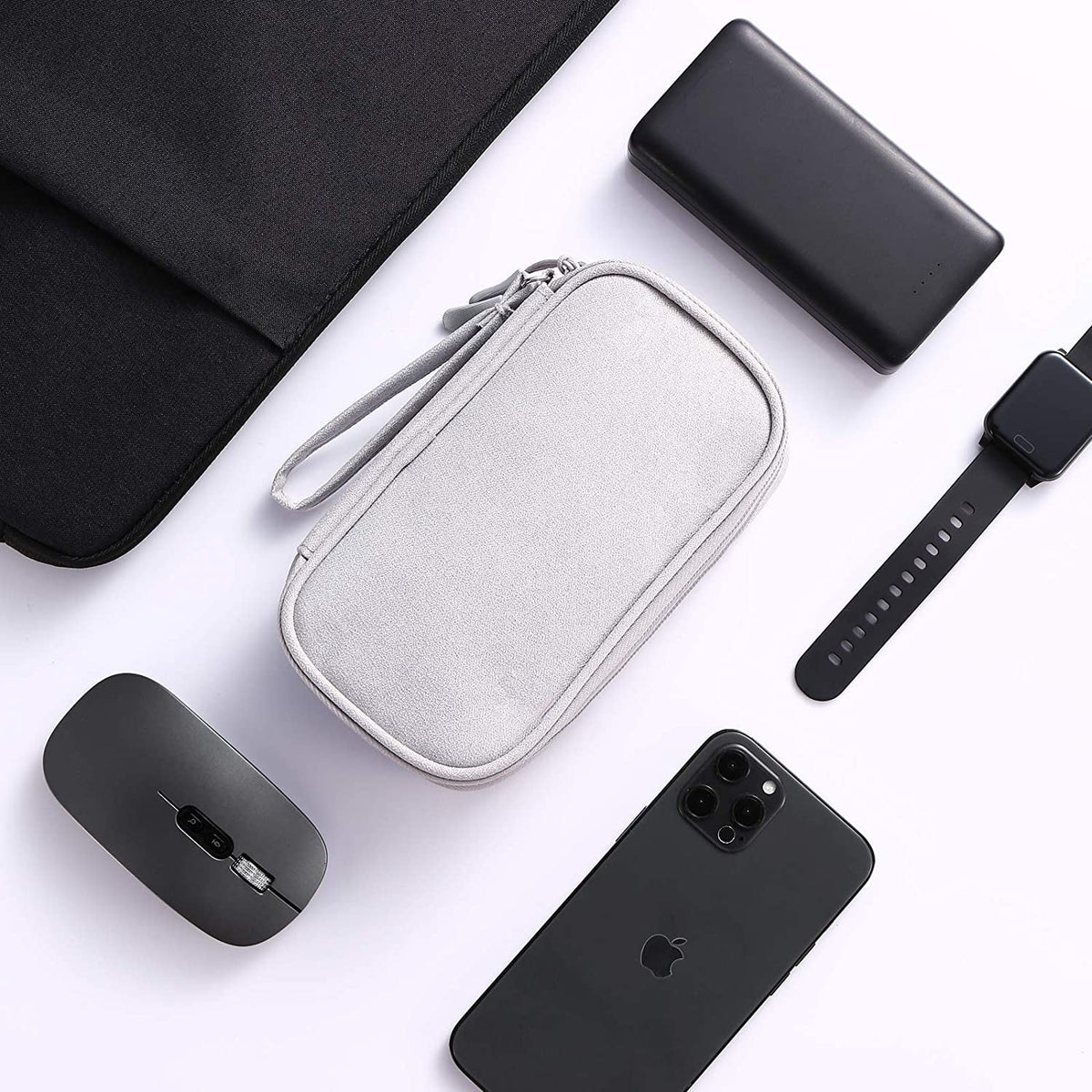 Compact Light Grey Travel Electronics Organizer Bag M937742