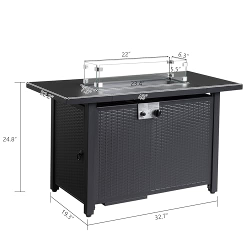 43 Inch Propane Fire Pit Table with Lid and Metal Tabletop, 50,000 BTU Gas Fire Pit Table with 6.6 Pounds Lava Stones M284656