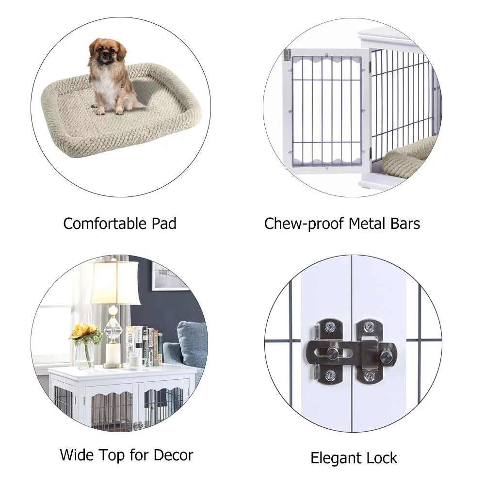 White Dog Crate with Pet Cushion Y16938