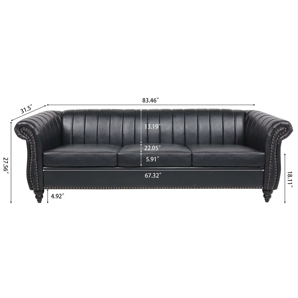 3 Seater Faux Leather Sofa with Rolled Arms V653336