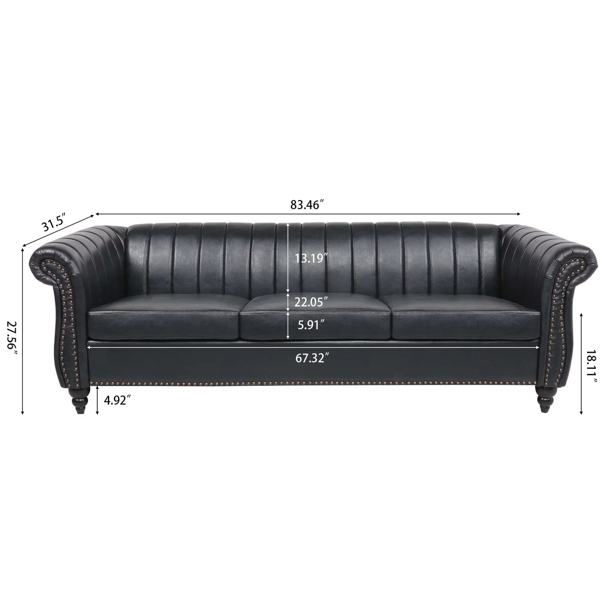3 Seater Faux Leather Sofa with Rolled Arms V653336