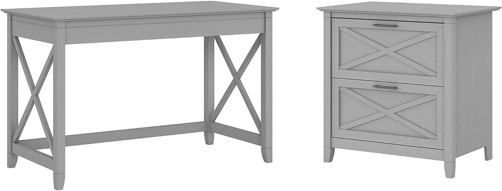 48W Cape Cod Gray Writing Desk with 2 Drawer Lateral File Cabinet N827152