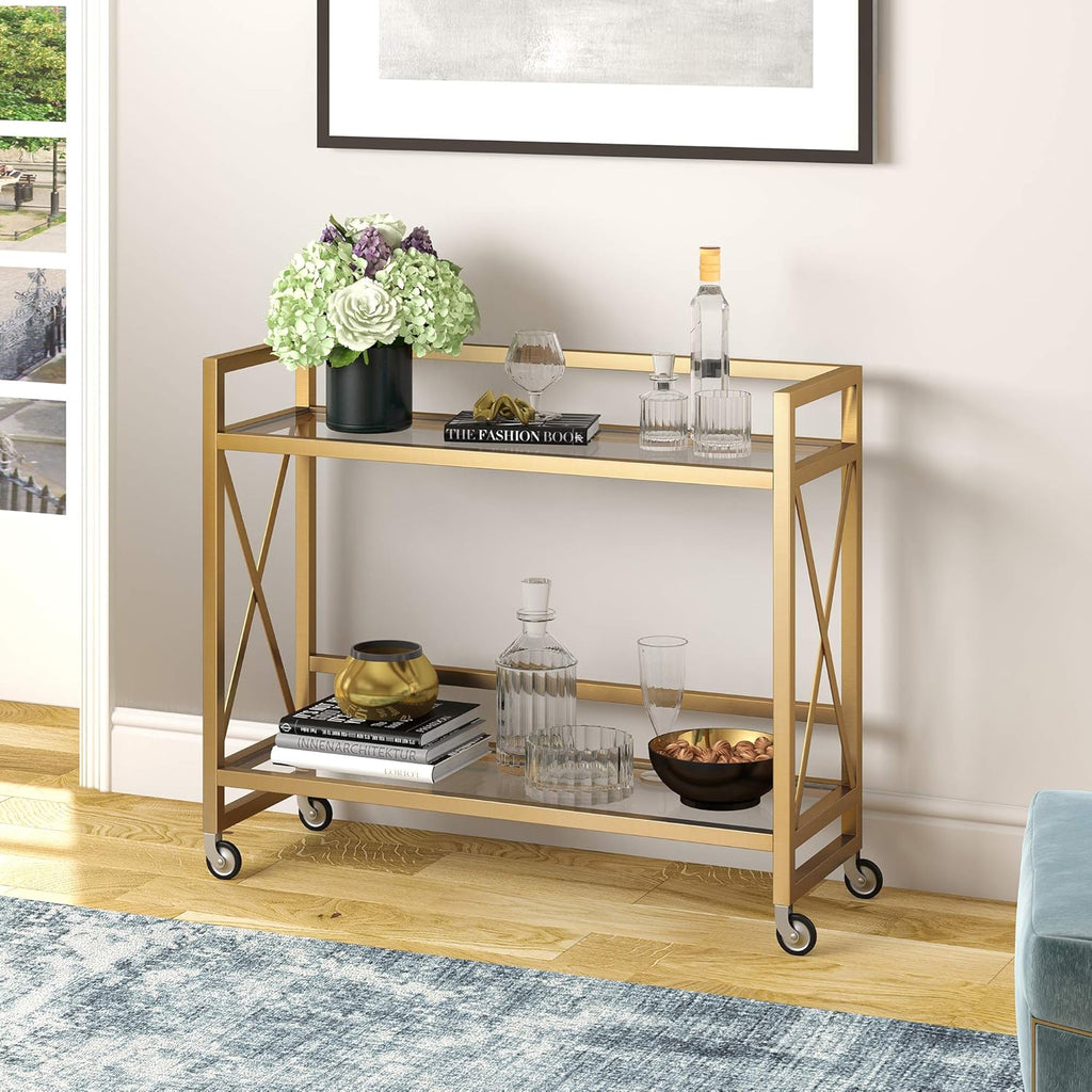 Metal Bar Cart with Glass Shelf I914905