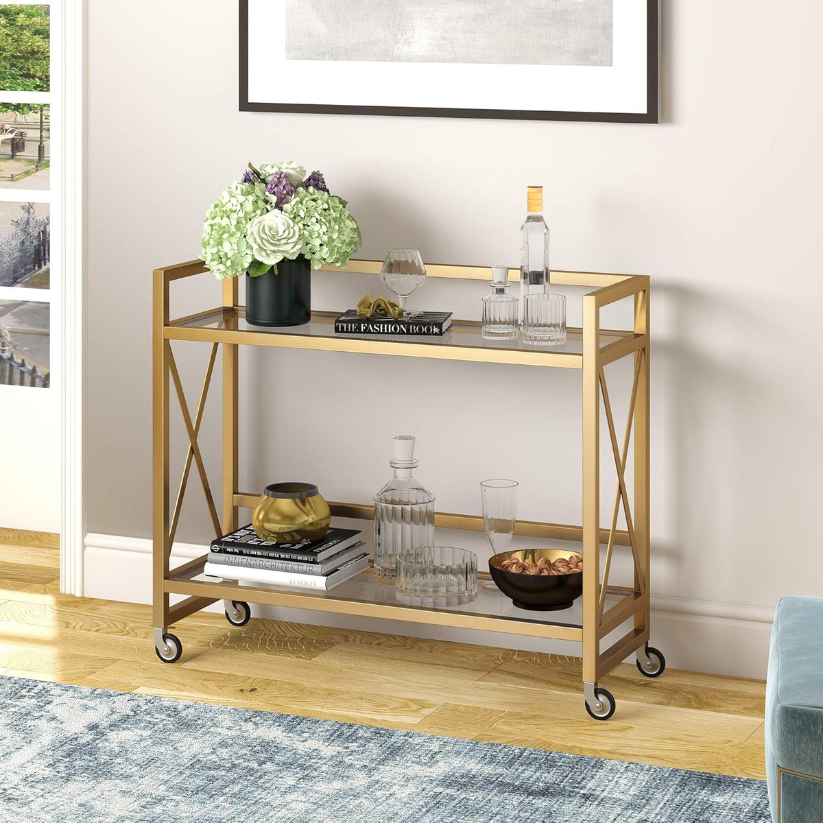 Metal Bar Cart with Glass Shelf I914905