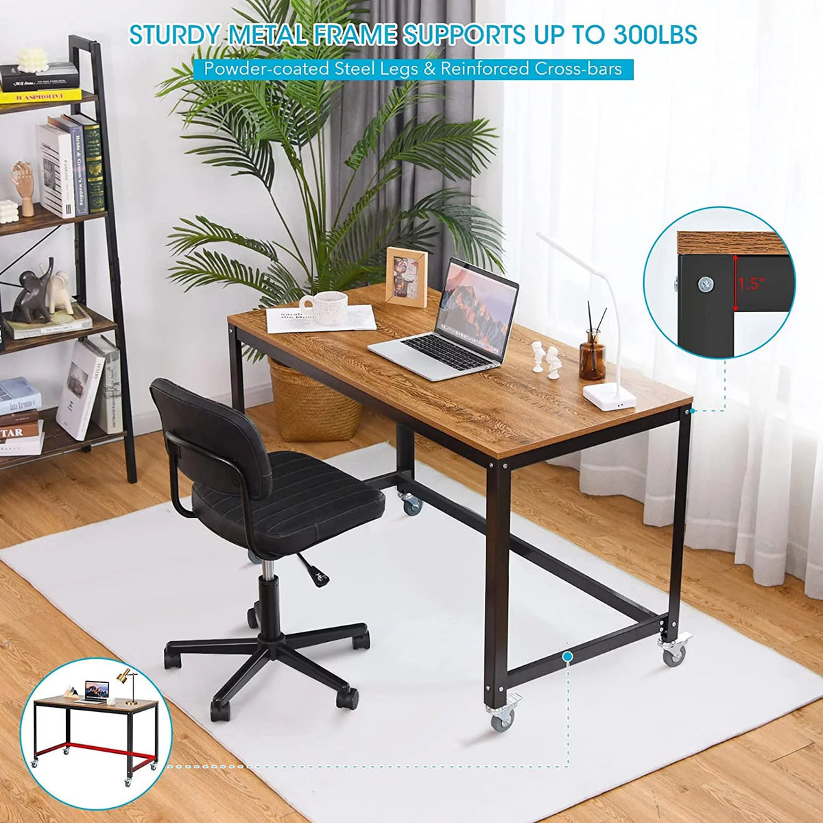 Rolling Computer Desk with 4 Wheels Y975933