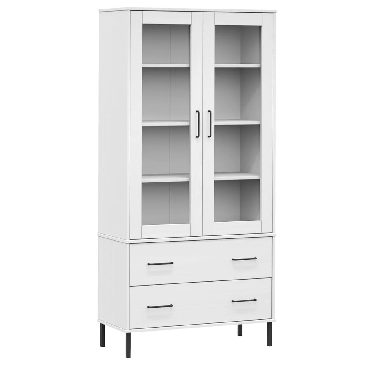 Pine Wood Bookcase with 2 Doors Cabinet and 2 Storage Drawers S864