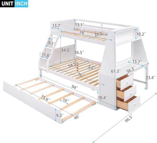 Twin Over Full Wooden Bunk Bed with Desk and Trundle G903253