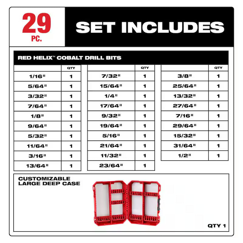 Cobalt Red Helix Drill Bit Set 29-Piece F602