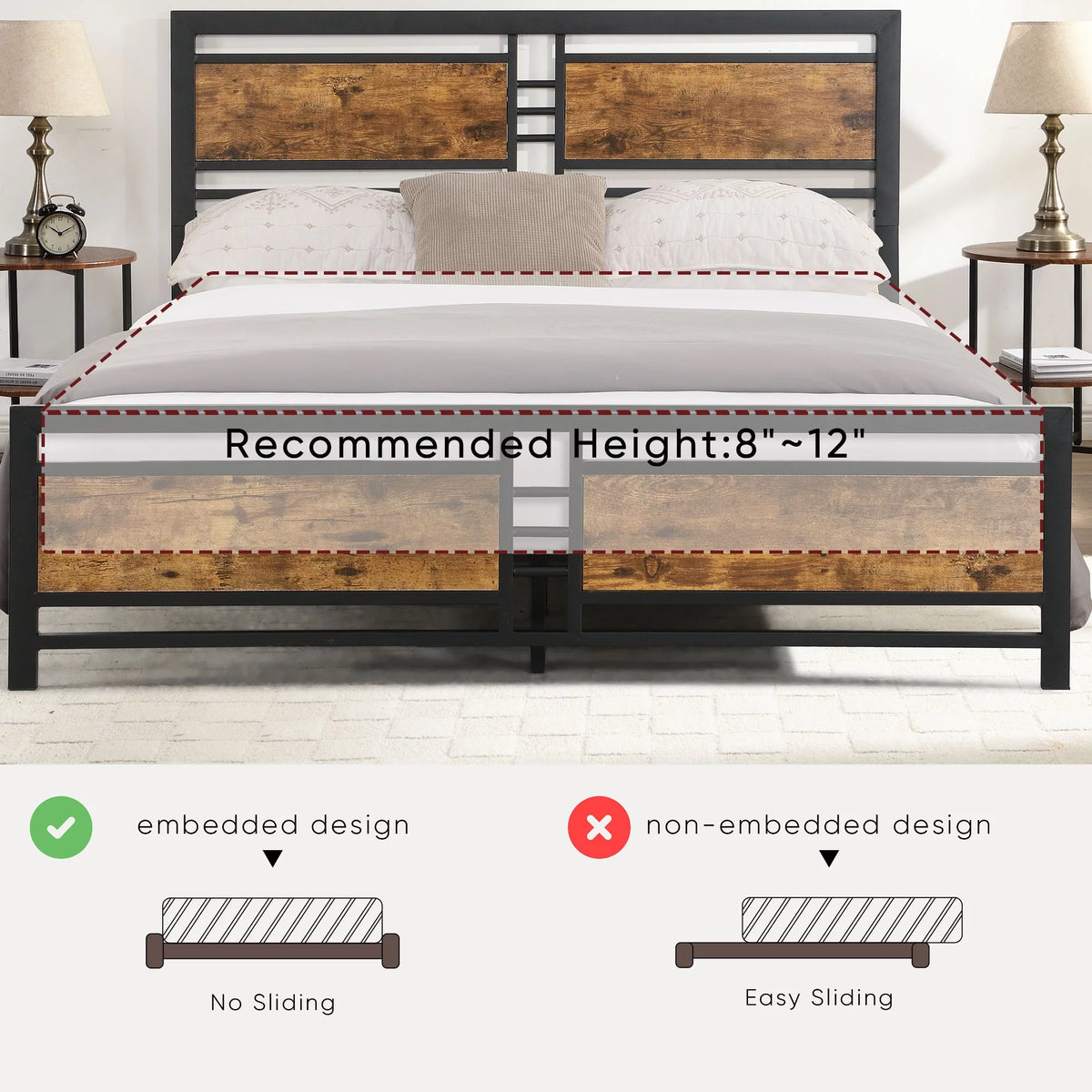 Black Full Size Wooden Headboard Metal Bed Frame W357