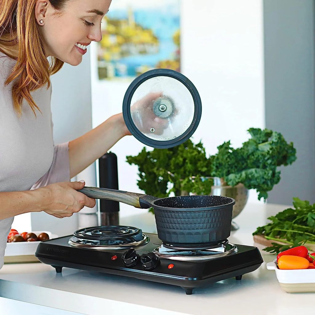 Electric Countertop Double Burner 1700W Stainless Steel Coil Black G323010