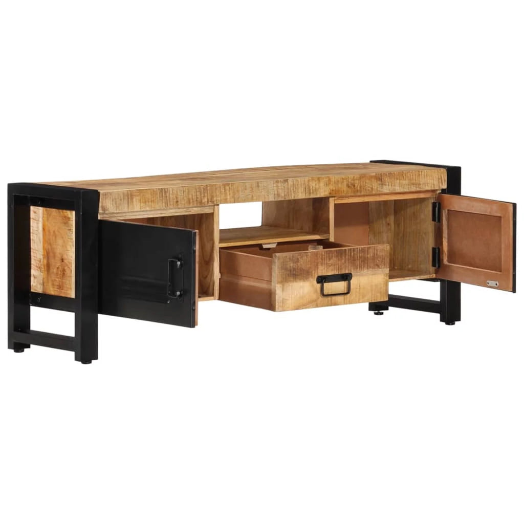 Wood TV Cabinet with Doors Drawer and Iron Legs K548
