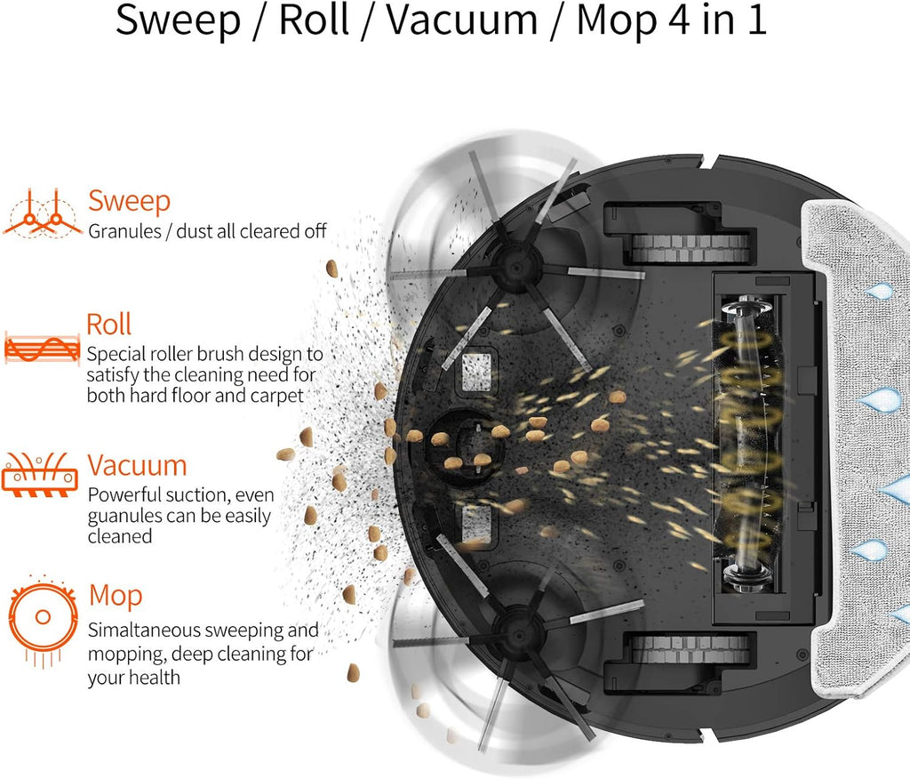 Robot Vacuum Cleaner and Mop, 3000Pa Suction, 150Mins Runtime N668
