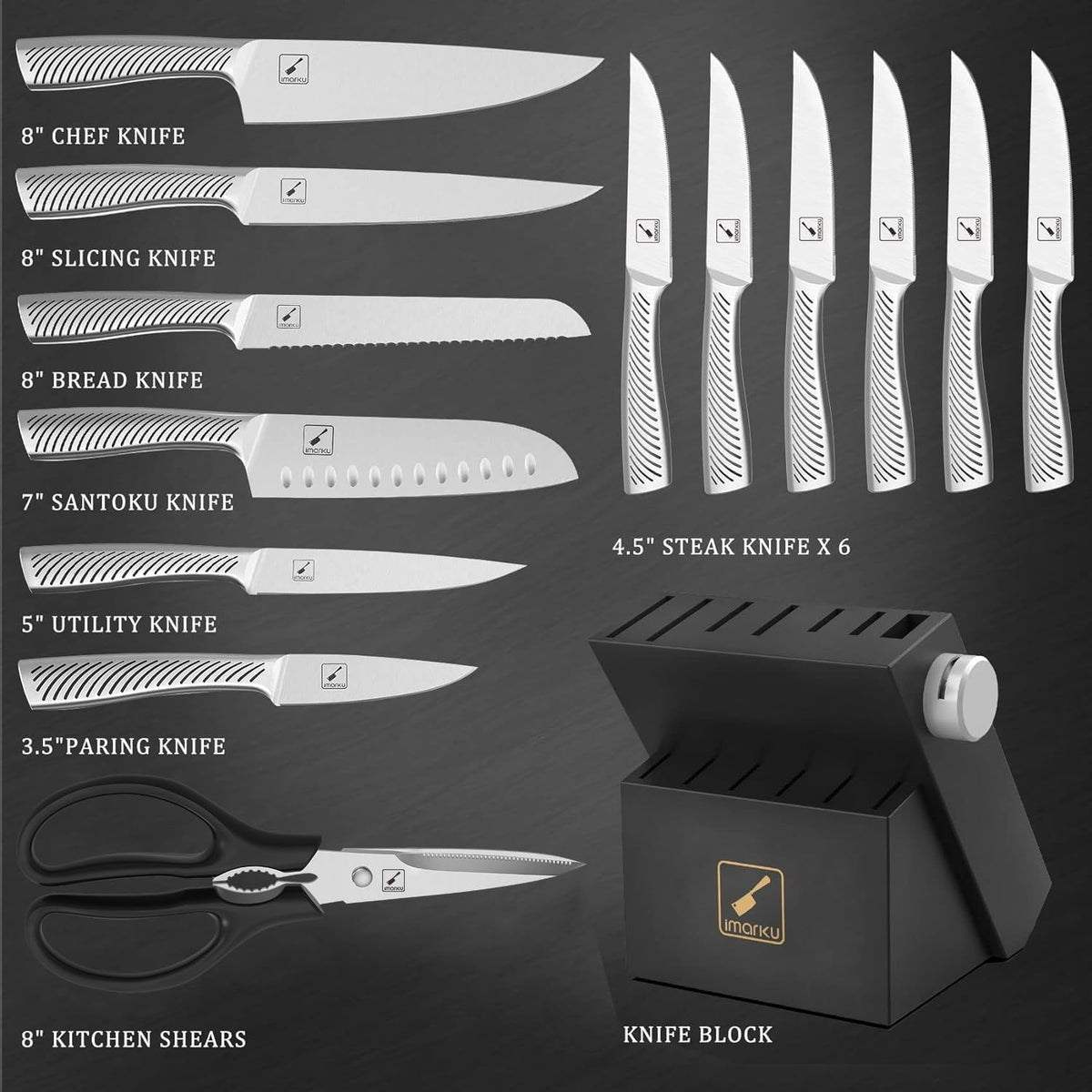 14PCS High Carbon Stainless Steel Kitchen Knife Set with Block S806047