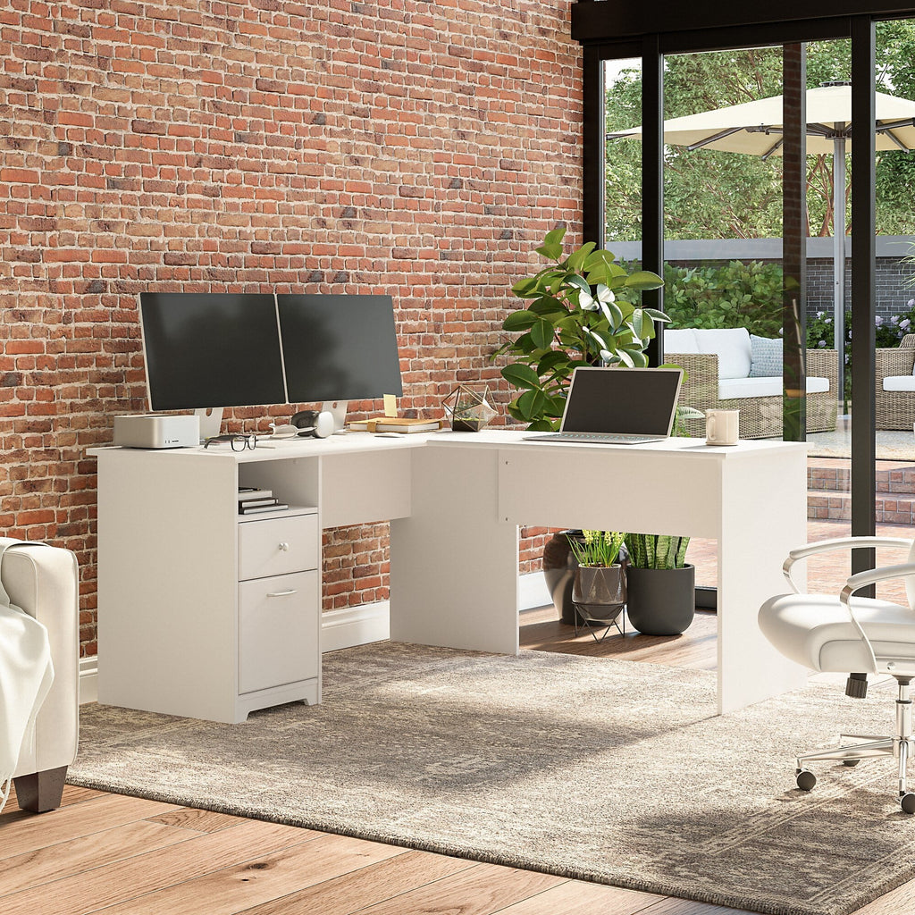 White L Shaped Desk with Drawers X491410
