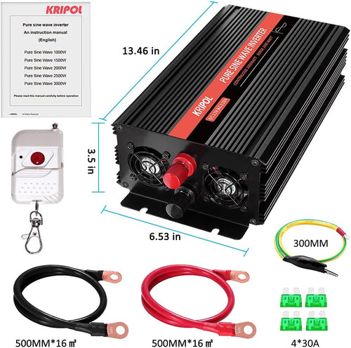 1000 Watt Pure Sine Wave Inverter 12v DC to 110/120v AC with Wireless Remote Control M955