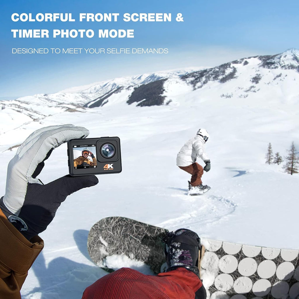 4K 30FPS 24MP Dual Screen Waterproof Action Camera with EIS, Wi-Fi, 2X1350 Batteries and Accessories H91284