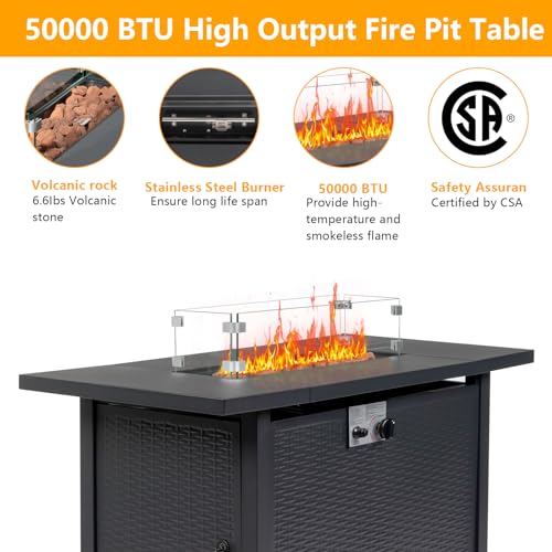 43 Inch Propane Fire Pit Table with Lid and Metal Tabletop, 50,000 BTU Gas Fire Pit Table with 6.6 Pounds Lava Stones M284656