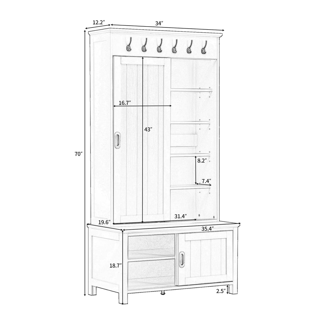 Black Wooden Hall Tree with Bench and Shoe Storage D608