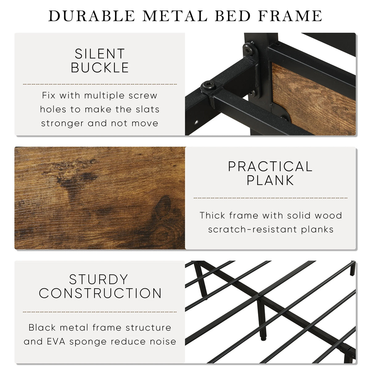 Black Full Size Wooden Headboard Metal Bed Frame W357