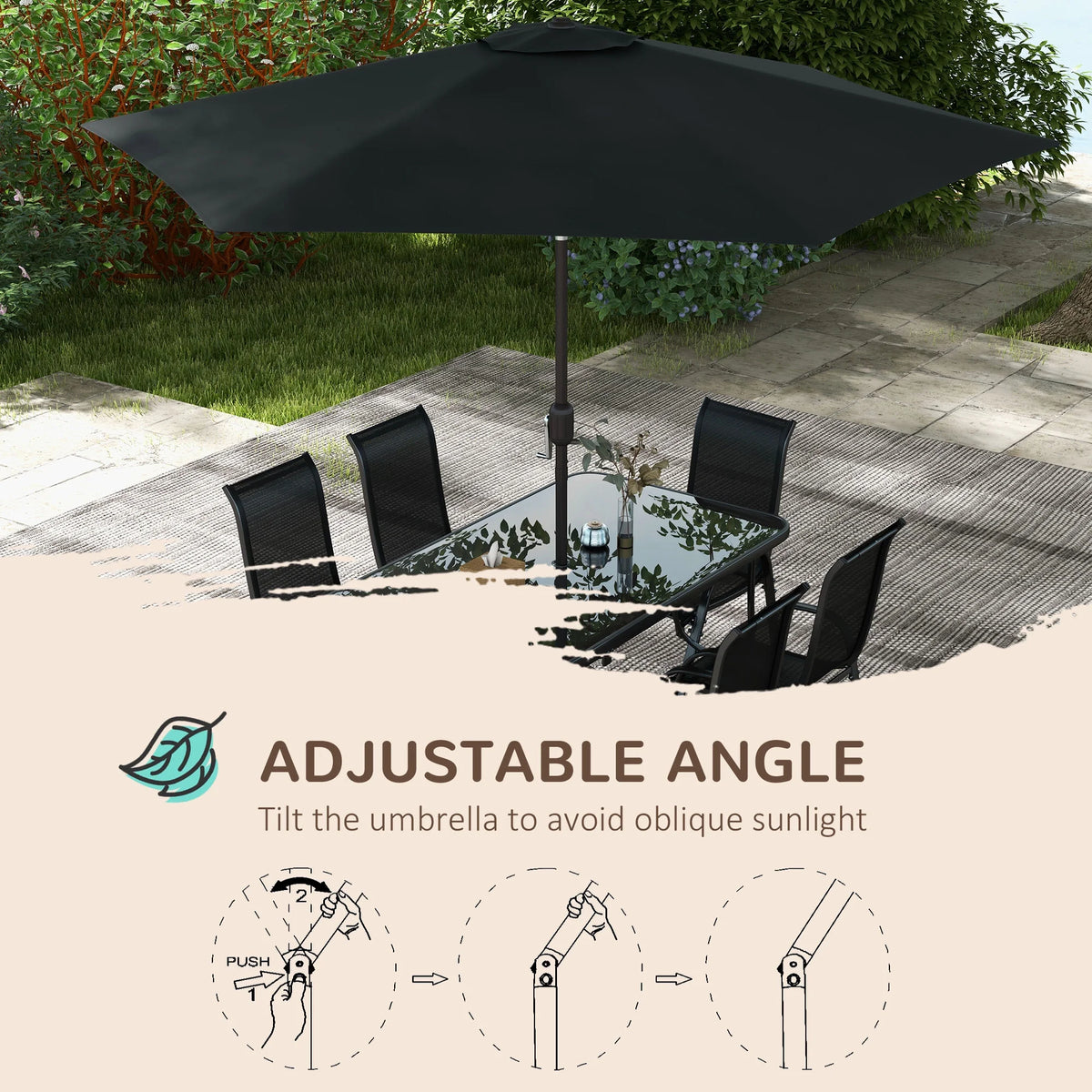 Black Patio Dining Set for Six with Umbrella U898563