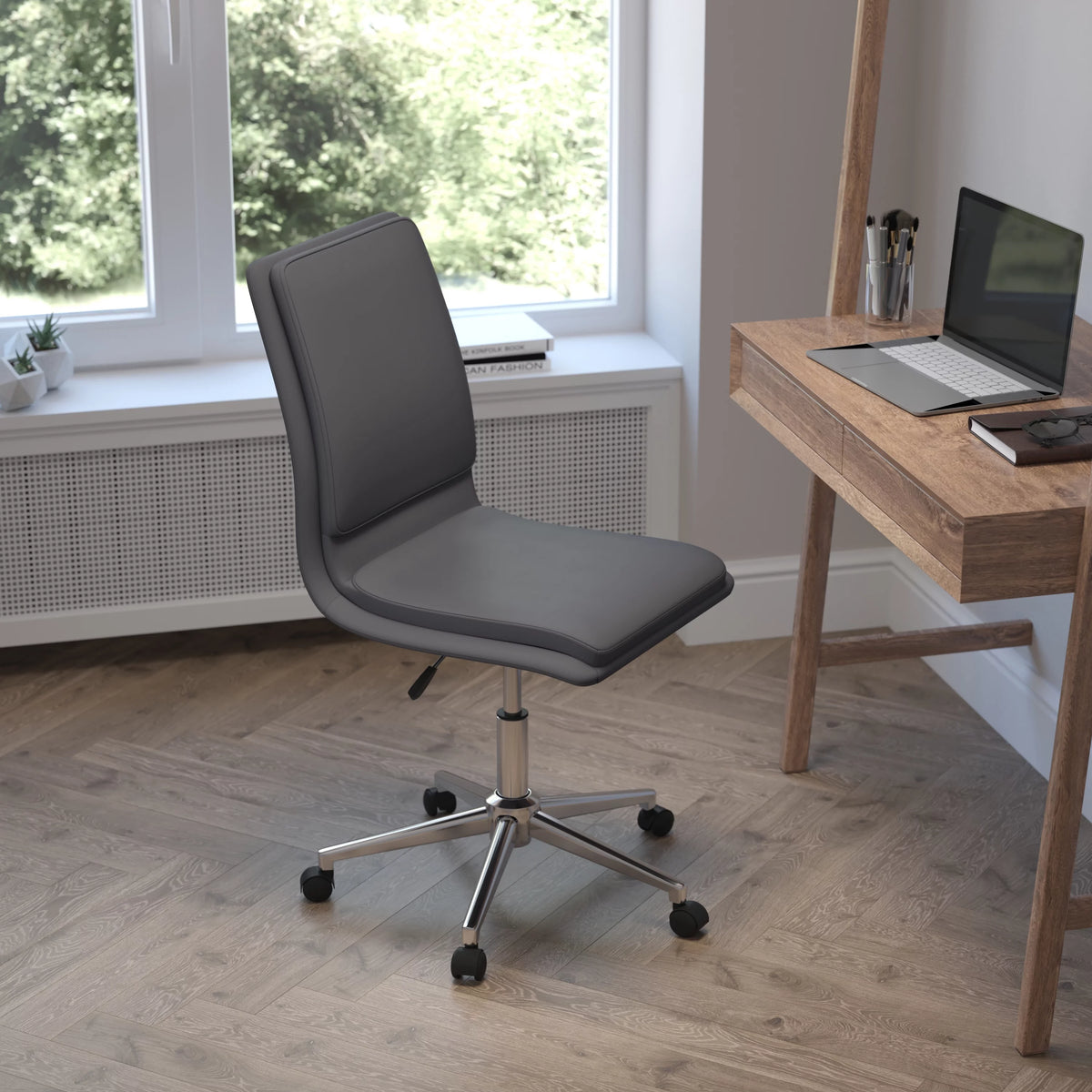 Gray Mid-Back Armless Swivel Task Office Chair H522