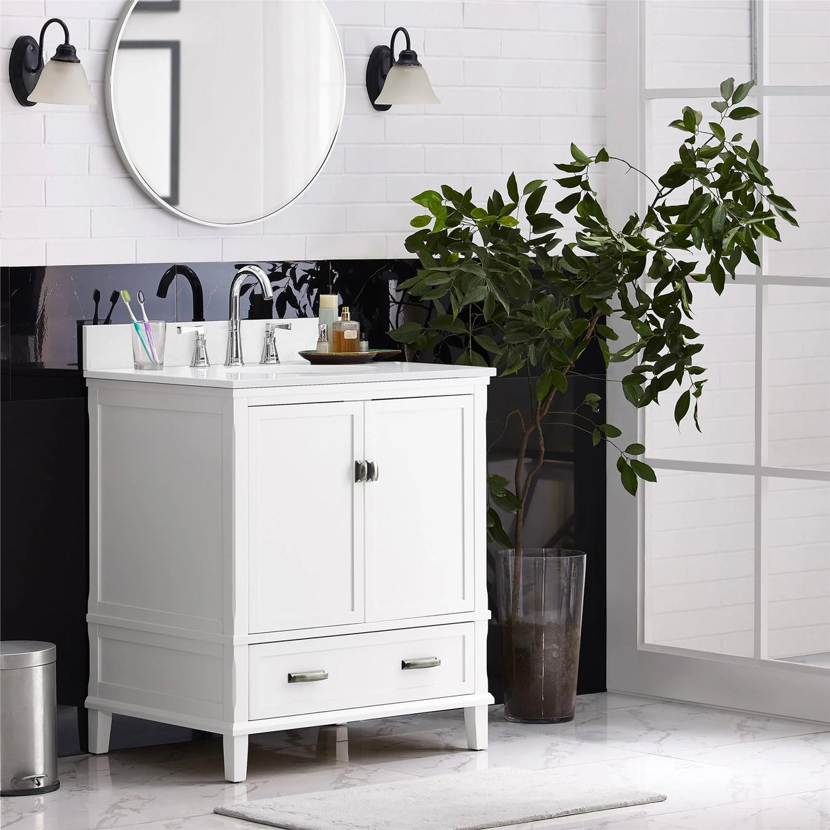 30 Inch White Wood Bathroom Vanity with Sink Q262084
