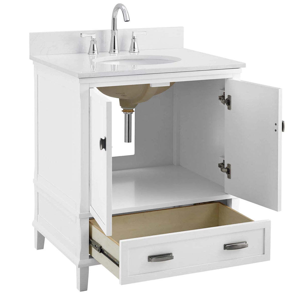 30 Inch White Wood Bathroom Vanity with Sink Q262084