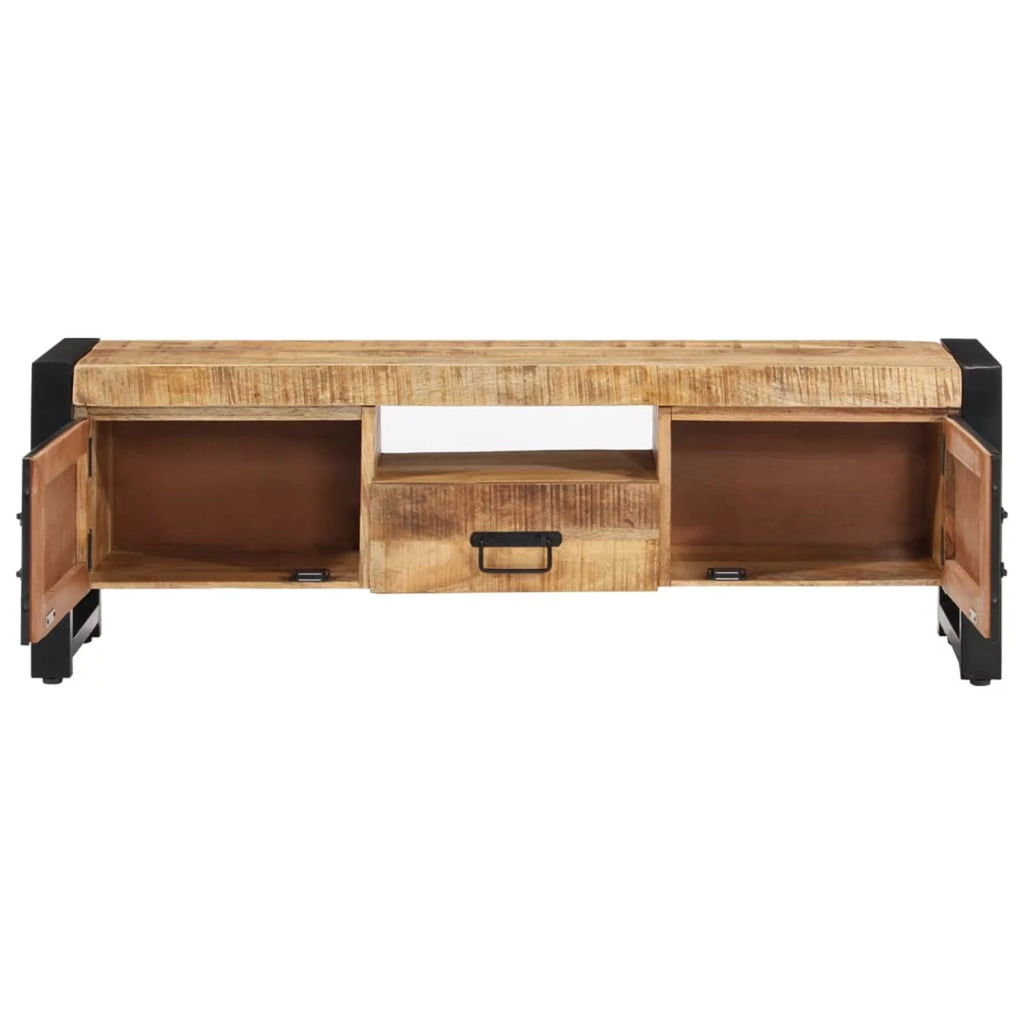 Wood TV Cabinet with Doors Drawer and Iron Legs K548