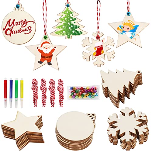 40pcs Unfinished Wood Slices with Holes Christmas Ornaments S356