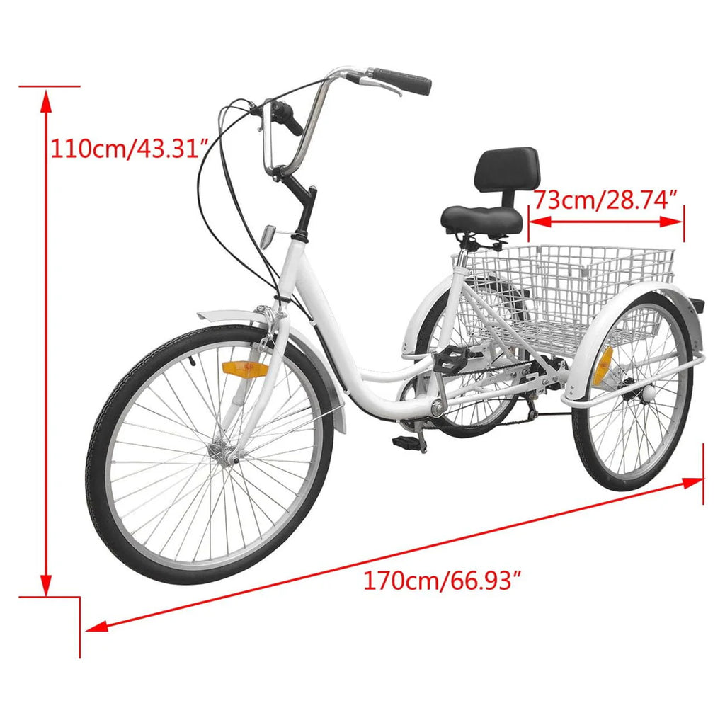 24 inch 7-Speed 3 Wheel Tricycle with Basket White/Yellow M29838