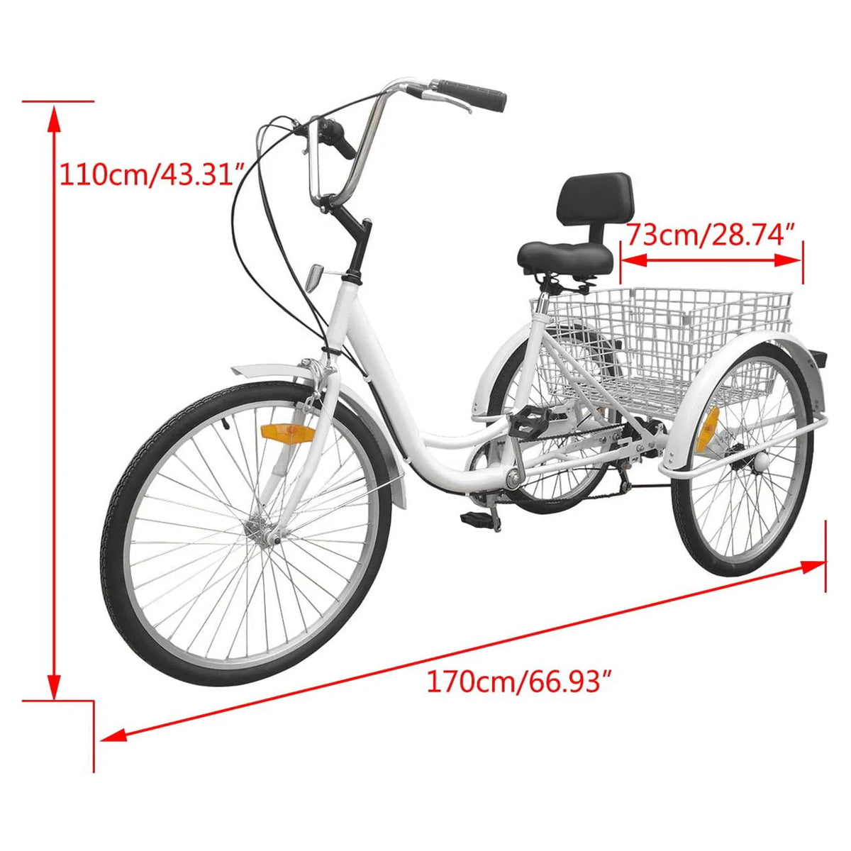24 inch 7-Speed 3 Wheel Tricycle with Basket White/Yellow M29838