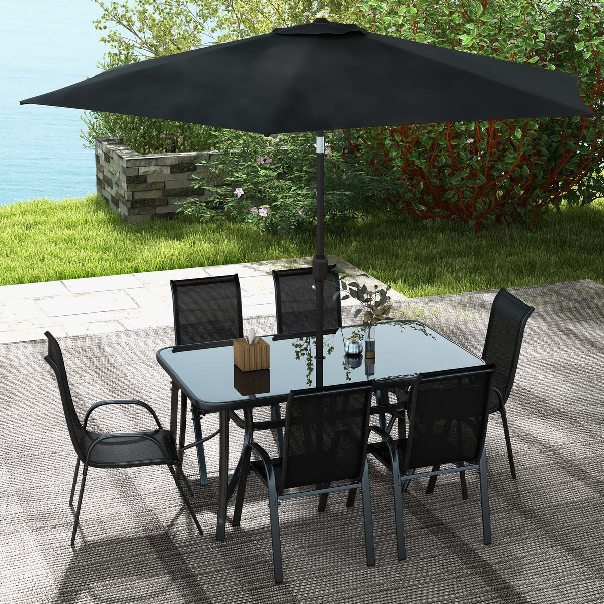 Black Patio Dining Set for Six with Umbrella U898563