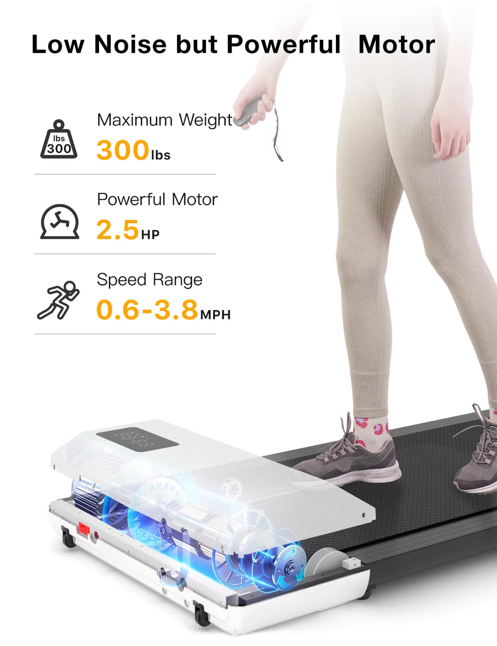 2.5Hp Walking Pad Under Desk Treadmill with Remote Control and LED Display M2463
