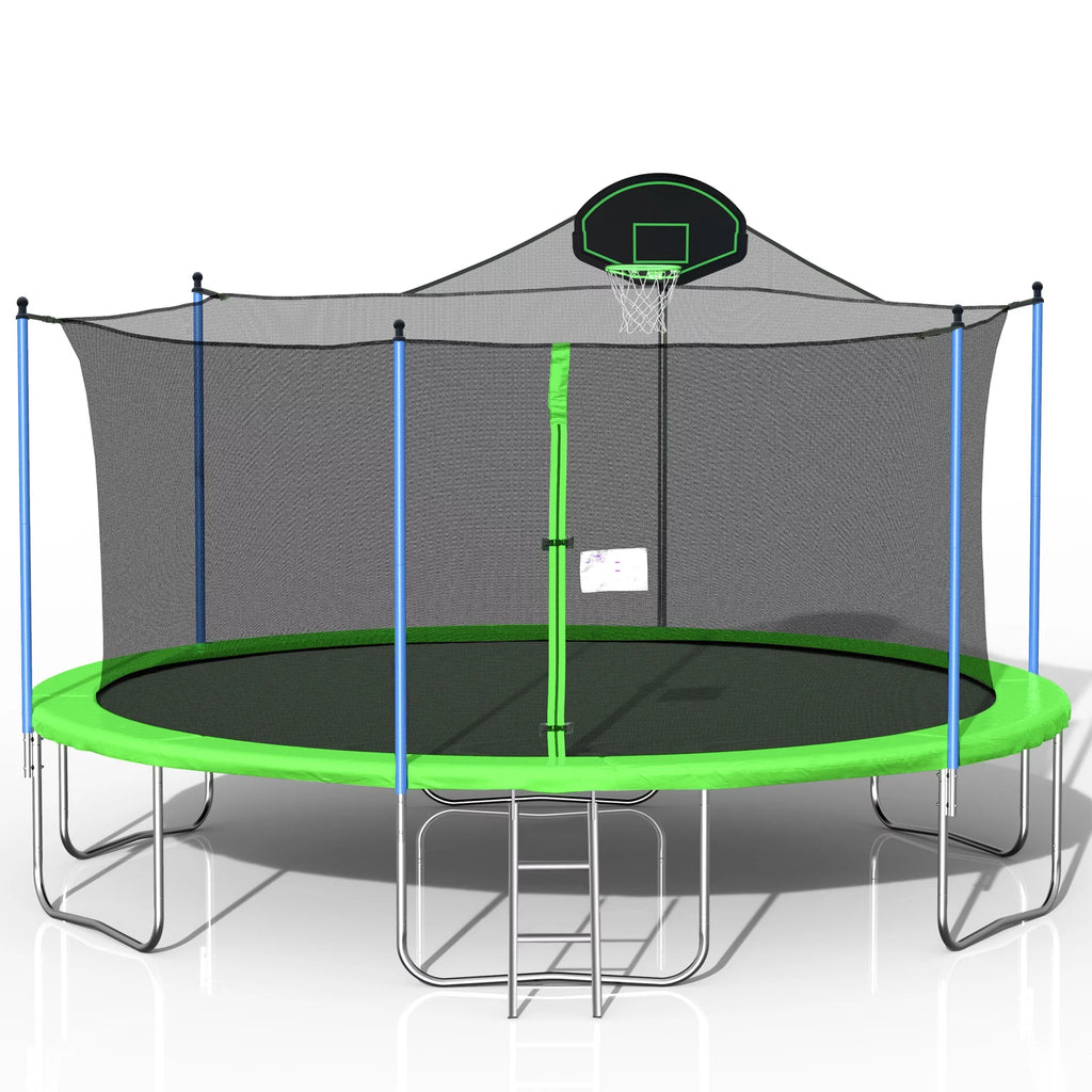 14FT Trampoline with Basketball Hoop and Safety Enclosure Net Z455127