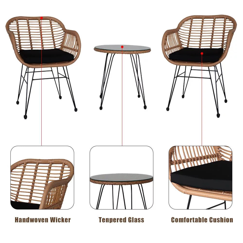 3-Piece Yellow Wicker Outdoor Furniture Set D9802