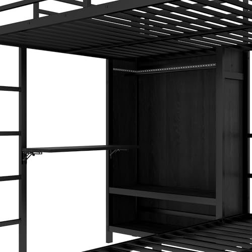 Metal Bunk Bed Full XL Over Twin L-Shaped Bunk Beds with Desk and Shelves T965517
