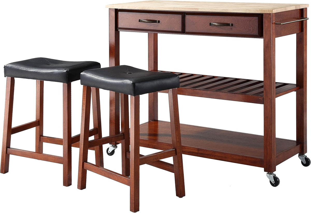 White Kitchen Prep Cart with Wood Top D561