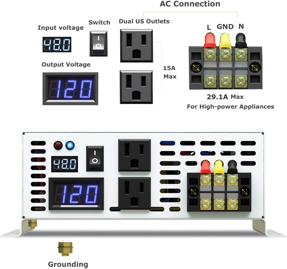3500W Pure Sine Wave Power Inverter DC 48V to 110V 120V AC with Dual Outlets K713438