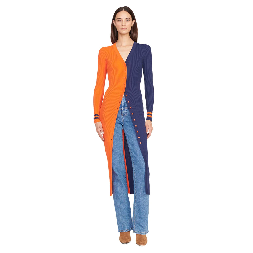 Orange/Navy Knit Button-Up Sweater Dress S526623