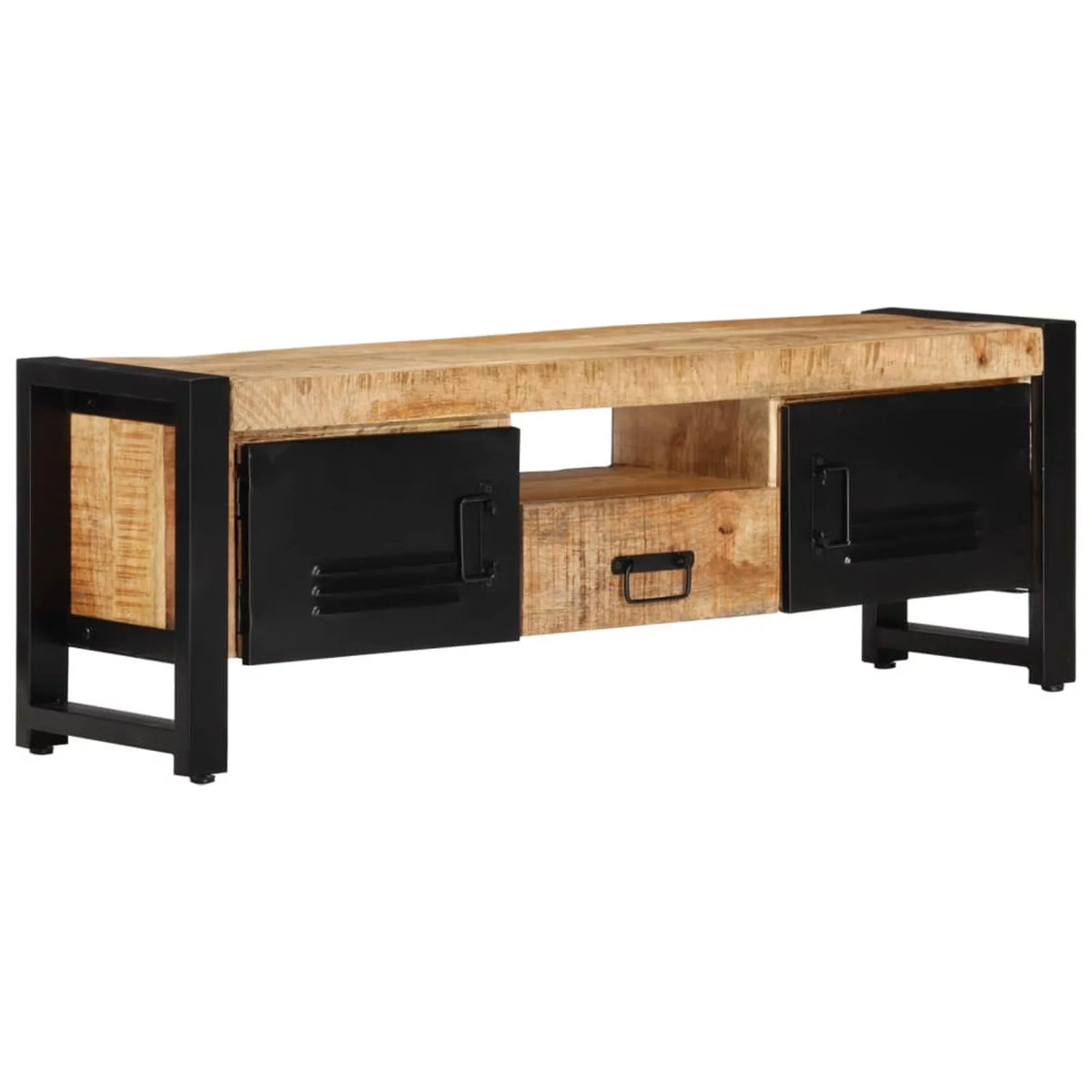 Wood TV Cabinet with Doors Drawer and Iron Legs K548