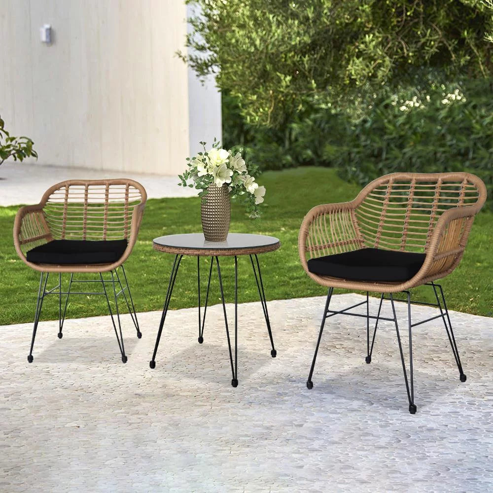3-Piece Yellow Wicker Outdoor Furniture Set D9802